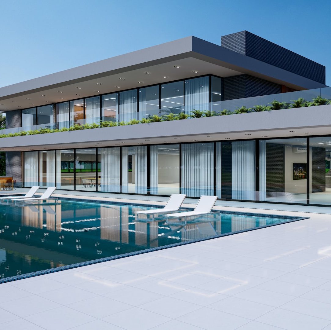 a building with a pool